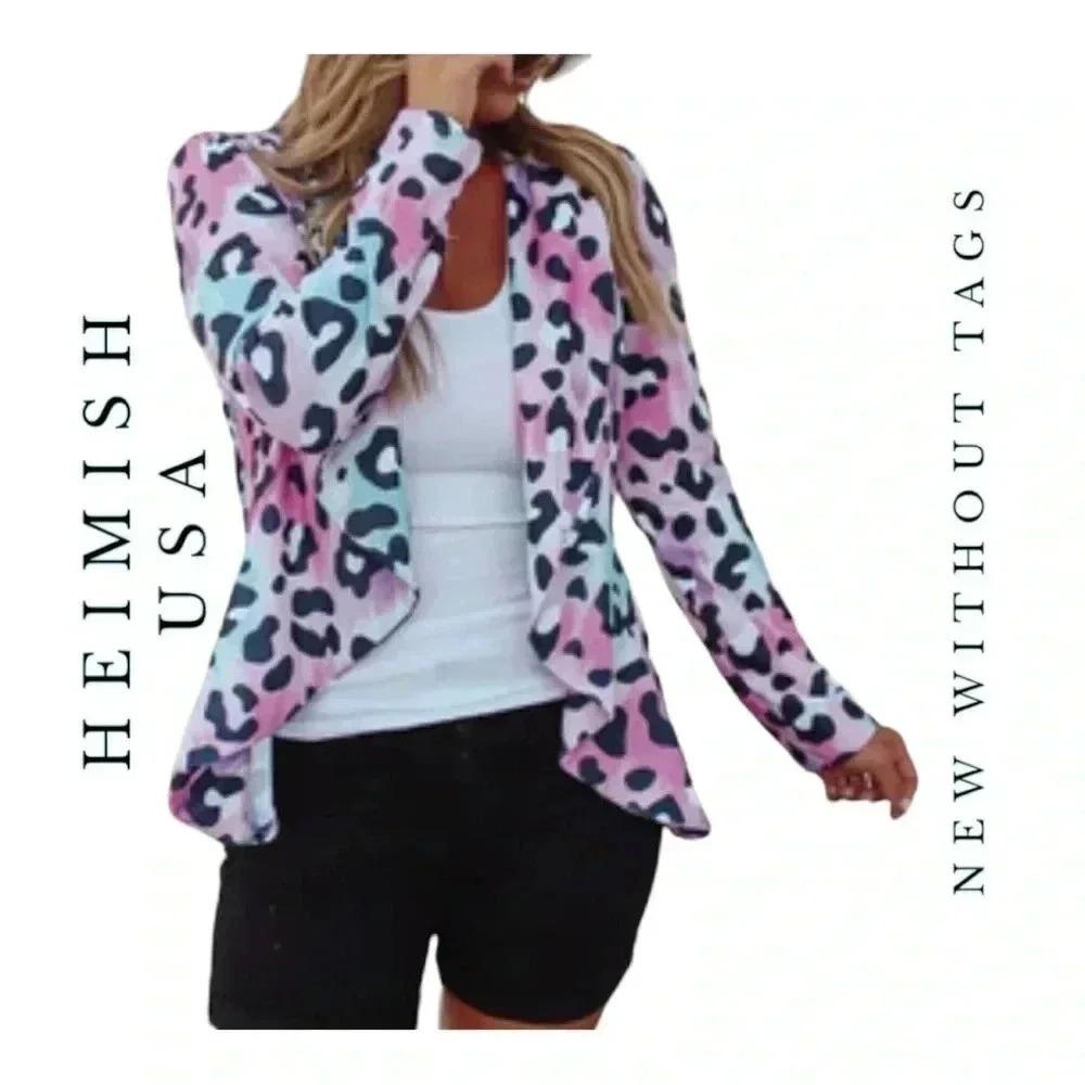 1295. HEIMISH USA LONG SLEEVE BLAZER OPEN FRONT HIGH LOW BOTTOM COLLARED‎